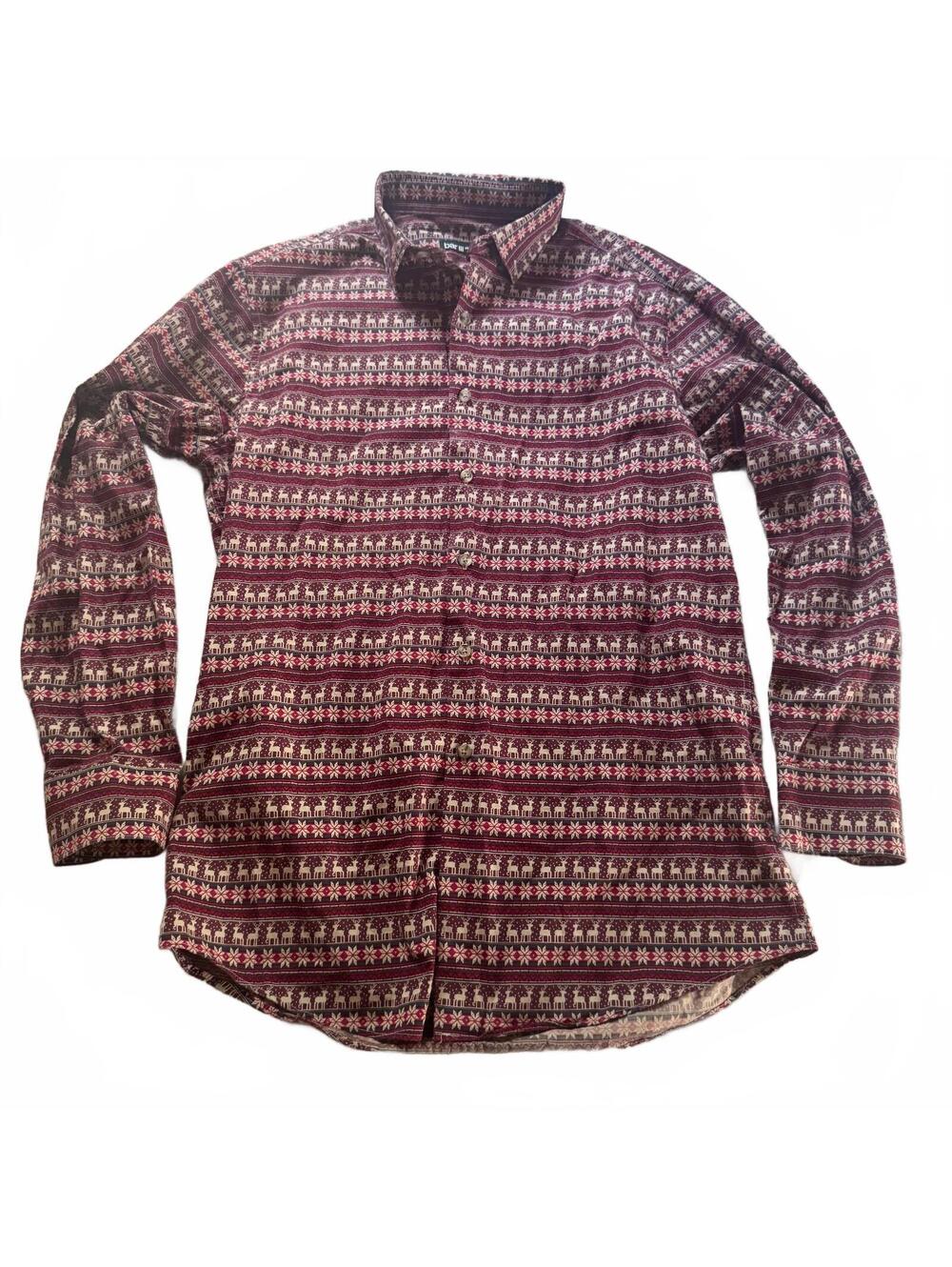 Bar III Slim Fit Men's Shirt Reindeer Snowflake Christmas Burgundy Size M